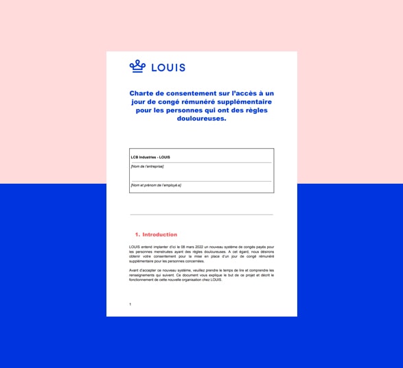 une capture d’écran d’un document de consentement pour la mise en place d’un congé menstruel