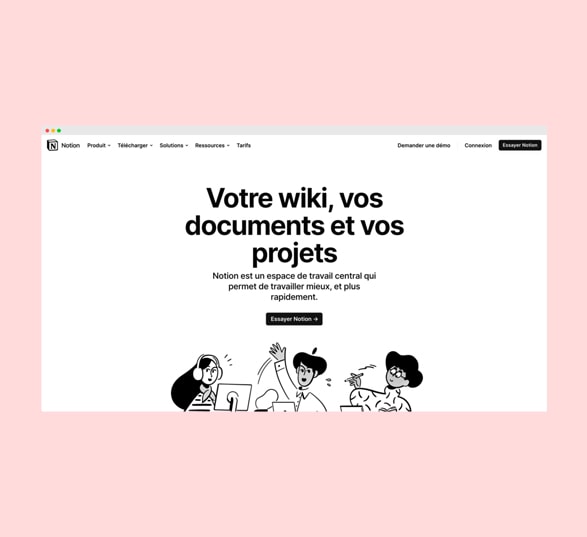 page d’accueil de l’application notion