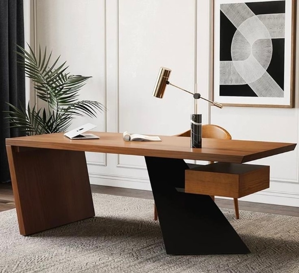 bureau de direction avec tableau, plante et lampe design décorative