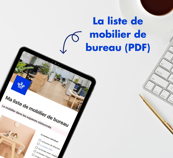 tablette avec une liste de mobilier de bureau pour entreprise