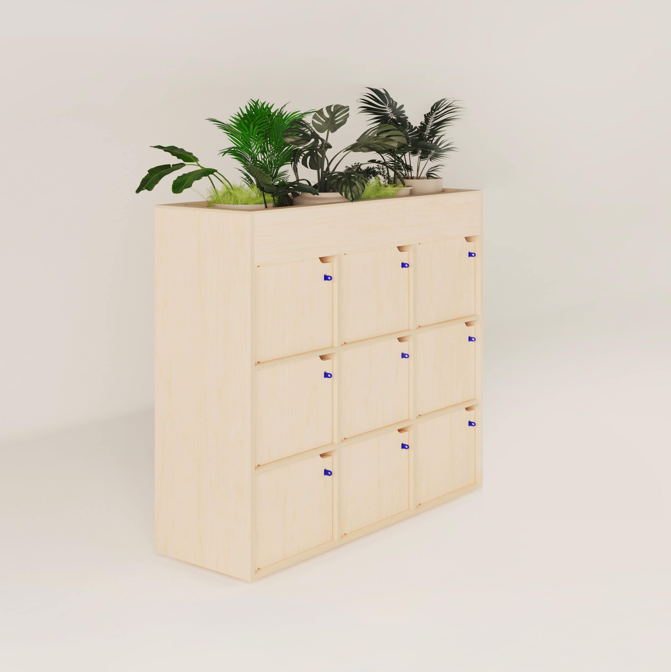 casier de rangement en bois avec un bac à plantes vertes